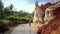 Girl Makes Selfie Stands in Fairy Stream Ankle Deep