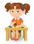 Girl making plasticine figures cartoon vector illustration on white background.