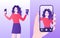 Girl, making selfie for social media on her smartphone. Selfie, great design for any purposes. Smartphone icon vector