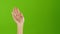 Girl with manicure waving Hello raising hand up. Green screen