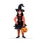 Girl in mask wearing witch costume woman holding pumpkin halloween holiday celebration coronavirus quarantine