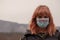 Girl with medical mask to protect her from virus. Coronavirus pandemic. Woman with mask standing . People being hospitalized,