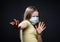 Girl in a medical protective mask. Coronavirus epidemic. Conceptual image. Stop the virus. Protective equipment