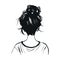 Girl with messy bun hair, back view. Messy bun hairstyle from behind.