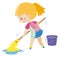 Girl mopping the wet floor