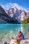 Girl on Moraine Lake in the Canadian Rockies of Banff National Park