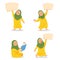 Girl Moslem Kids Character Bring Blank Paper Set