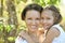 Girl with mother in park