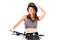 Girl with a mountain bike and helmet