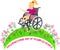 Girl in nature. Disabled children in wheelchairs. The child looks at the flowers and is happy. Logo or greeting card with