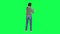 A girl with a normal body and a tall height in the green screen with light and w