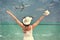 Girl at the ocean. Great Exuma, Bahamas