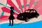 Girl oldtimer car retro silhouette shadow outline vector