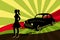 Girl oldtimer car retro silhouette shadow outline vector