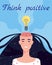 Girl with an open brain opens idea, bulb, a solution to a problem. Positive thinking, creative ideathought process