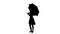 Girl opens an umbrella and raises her leg up. White background. Silhouette