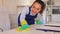 girl in overall doing professional clean-up