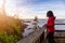 Girl on the Pacific Ocean Coast on Vancouver Island