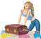 girl packing travel bag vacation travel vector illustration transparent background