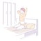 Girl in pajamas stretching on bed morning awaking