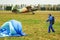 Girl, parachute and aircraft