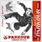 Girl parkour is jumping - illustration and emblem - set of vector images
