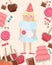 Girl in Party Hat with Candy Surrounded by Sweets