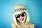 Girl Party, Young woman with sunglasses, Funny girl wearing sunglasses and party hat.