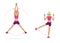 Girl performs exercises jumping, swinging, turning, lifting to strengthen the muscles of the body