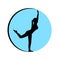 Girl performs yoga pose in a blue circle silhouette