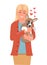 Girl petting dog. Young woman hugging dog pet vector illustration. Happy girl with puppi image, domestic animal play