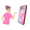 Girl phone selfie narcissism icon, cartoon style