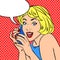 Girl phone talk joy Pop art vintage comic