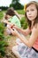 Girl picking strawberries