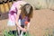 Girl picking a tulip