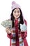 Girl with piggybank and dollar bills