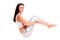 Girl pilatos yoga isolated on white background gym exercise