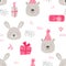 Girl Pink Colored Woodland Paper or Fabric Design with Scandinavian Teddy Animals. Seamless Pattern, Baby Background