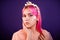 girl with pink hair and professional make-up sea princess with starfish and shells on her face and head