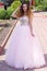 Girl in pink wedding dress