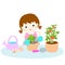 Girl planting healthy organic vegetable cartoon