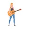 Girl Playing Acoustic Guitar, Female Musician Guitarist Character Performing at Concert Cartoon Style Vector