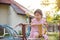 Girl playing alone in playground