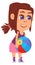 Girl playing with beach ball. Funny kid character