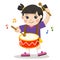 A Girl playing drum on white background.