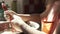 Girl playing with flour while preparing dough.