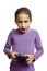 Girl playing games console