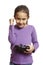 Girl playing games console