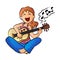 Girl playing guitar cartoon vector