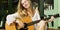 Girl Playing Guitar Outdoors Summer Concept